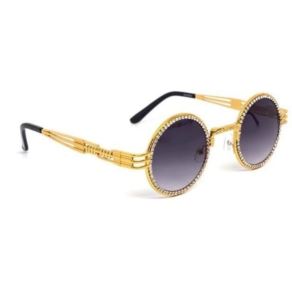 Rhinestone Sunglasses‎ Gold Frame UV400 Protection Fashion Shades Hip Hop Style